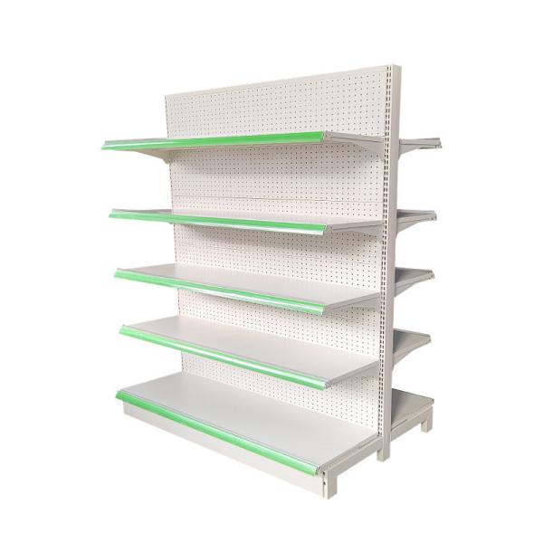 Double Sided Metal Display Rack Gondola Retail Shelving 1900mm With Pegboard Boards