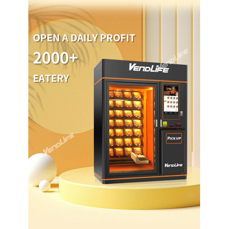 Premade Intelligent Micro Supermarket  Commercial Hot Cold Refrigerated Bento Vending Machine Elevator Track Automatic Pizza Dumpling Food Vending Machine With 32 Inch Touch Screen Remote Temp Control
