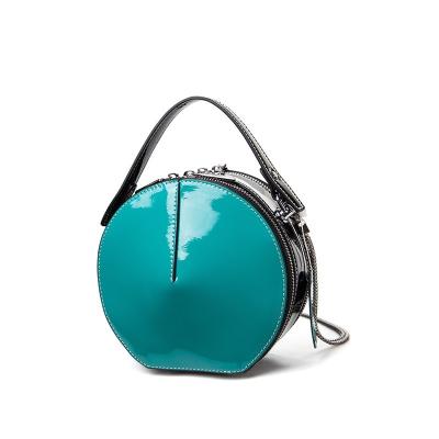 Bolsa redonda genuína do saco de embreagem do couro envernizado do preto da noite do tambor