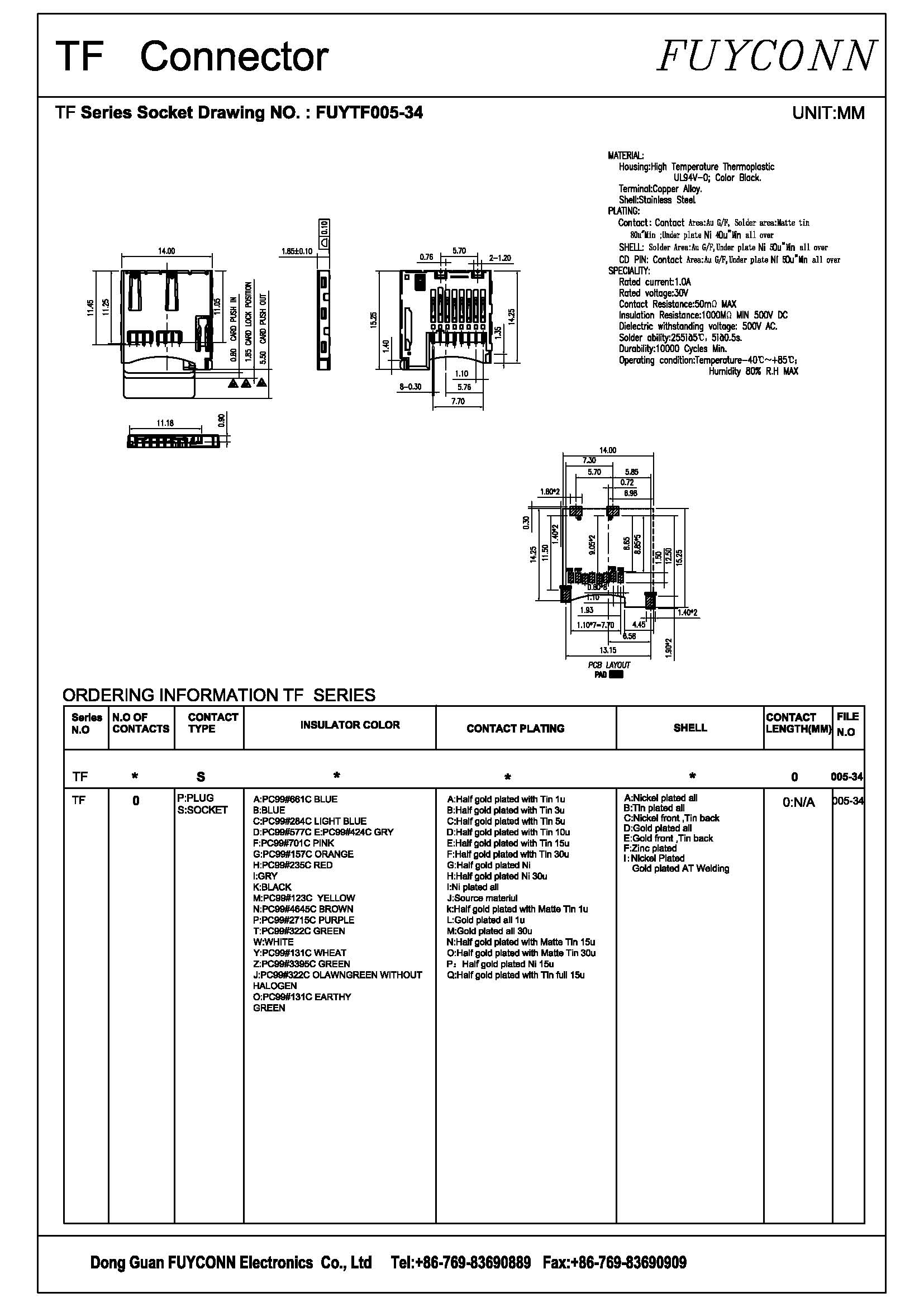 Соединитель карты DC 0.5AMP сплава меди UL94V-0 30V