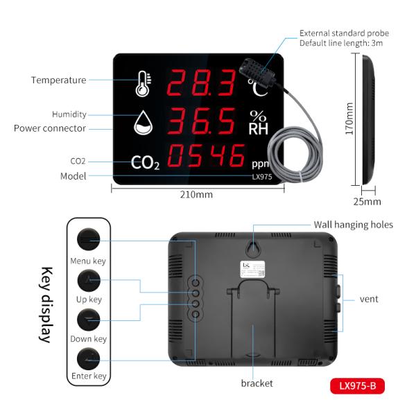 Household air Detector Temperature and Humidity Meter air Quality Monitor Co2 Electronic Thermometer Gas Carbon Dioxide Monitor