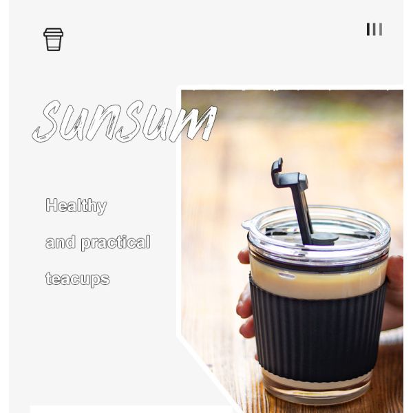 Coffee Mugs Portable Female Entourage Cold Milk Tea Glass with Handle and straw lid