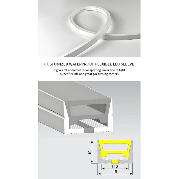 Tubo de neón de silicona antiamarilleo de 15*10 mm con tira LED de vista lateral, color y longitud personalizados