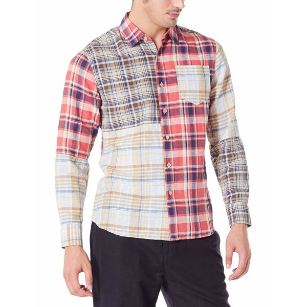 Mix Plaid checked Mens Casual Linen Shirts XS~XXXL With 48% Cotton