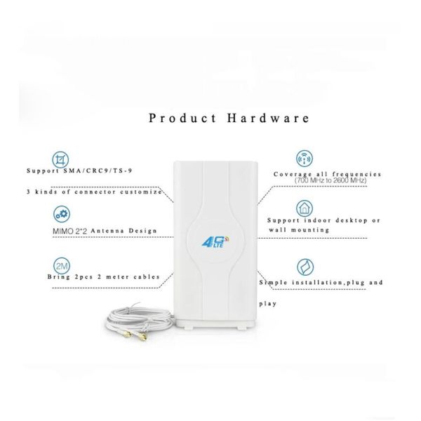 Indoor 88dbi 4g Lte Mimo Antenna With 2 Pcs 2m Connector Wire Sma Port