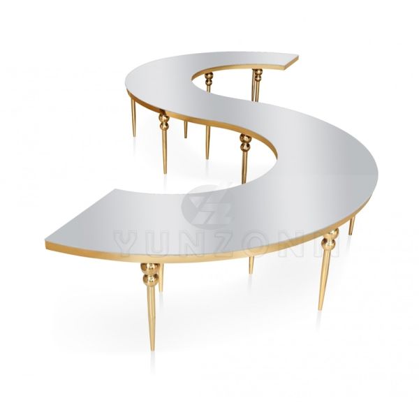 Modern S-Shape Dining Table Chair Set Restaurant Wedding Glass Metal Hotel Furniture for Outdoor Hall Use