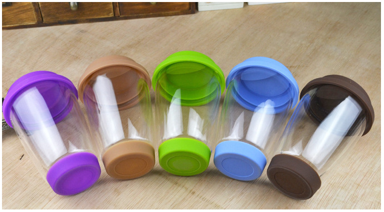 Вручите надутой стене двойника 12оз Тумблер стеклянной чашки многоразовый с крышкой силикона