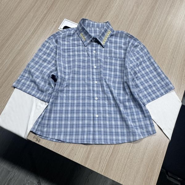 Manufacturer High Quality Button up Embroidery Double Layer Men's Shirt Custom Designer Blue Plus Size Plaid Check Pattern Shirt