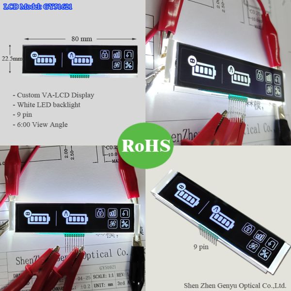4.5V 9PIN VA LCD Display White Graphics Black Panel Long Strip