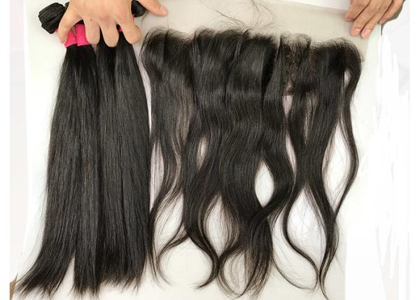 Girls Straight Peruvian Human Hair Weave / Natural Black Hair Extensions
