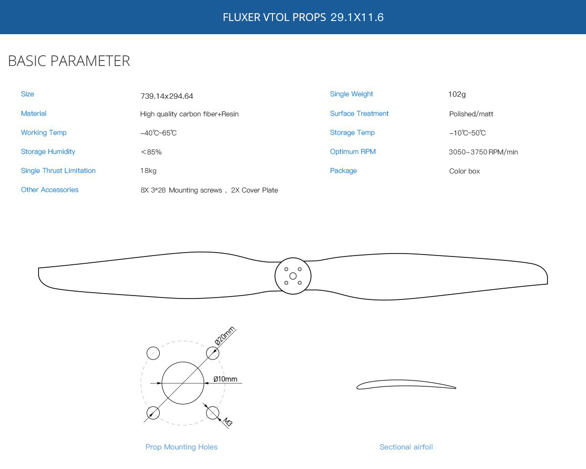 29.1X11.6 дюймовые FLUXER Вертикальные взлетно-посадочные дронные винты