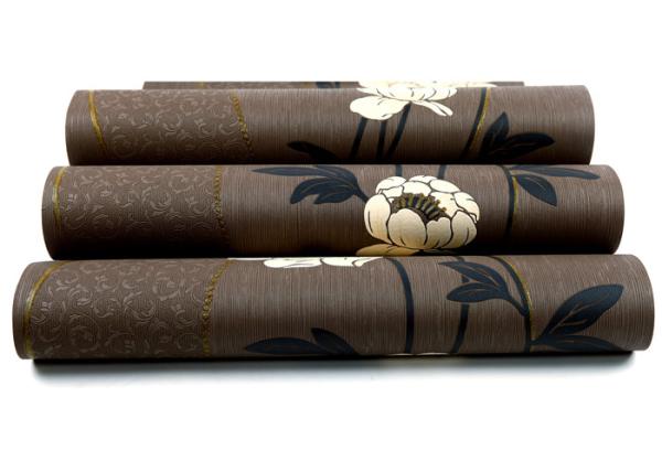 Floral Interior House Decoration Wallpaper With Non Woven Materials , Brown Color
