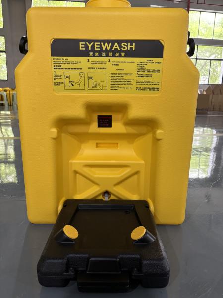 Station de lavage oculaire portable 14 gallons jaune conforme aux normes ANSI Z358.1 OSHA