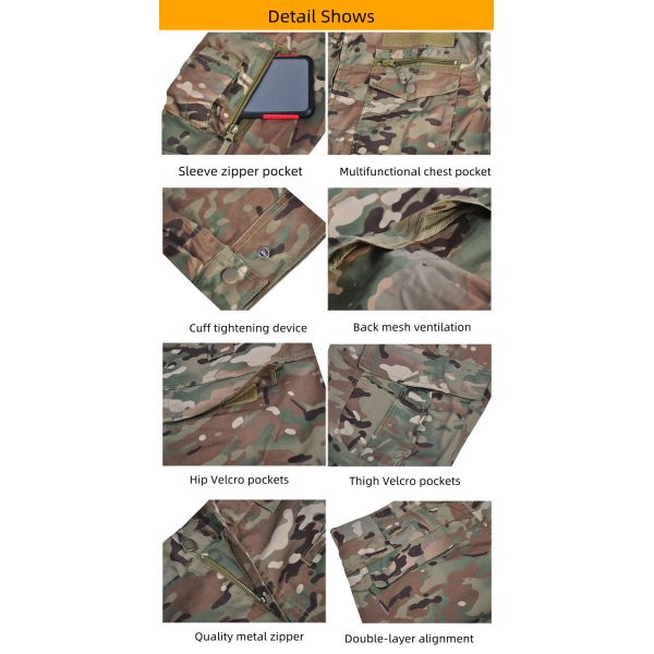 Multi-Pocket Tactical Camouflage Clothing Fine Twill Fabric Cotton blend