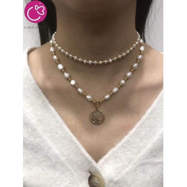 Round -Shaped Buckle Unique Design Clavicle Chain Advanced Gentle Elegant Pearl Necklace Plated Women Necklace