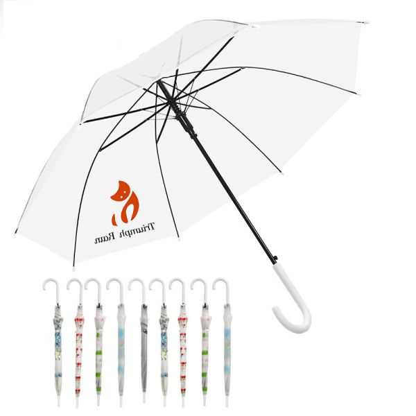 Custom Curved Handle Straight Bone Transparent Umbrella for Advertising and Gift