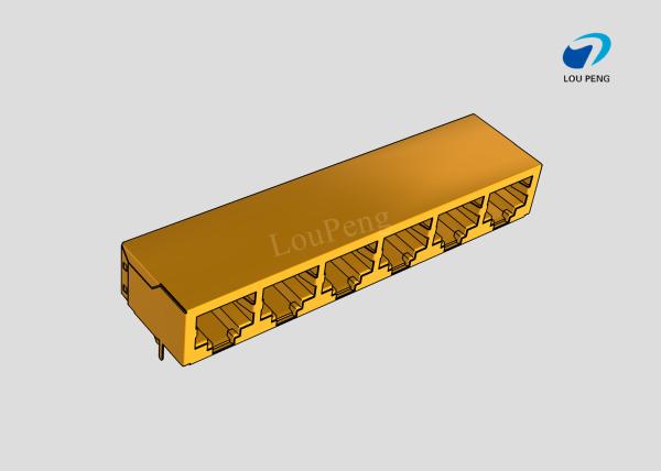 RJ45 6-port jack Cat.5 THT angled