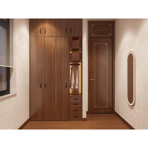 Moderno elegante acero inoxidable caminar en el armario efecto de madera de polvo de revestimiento