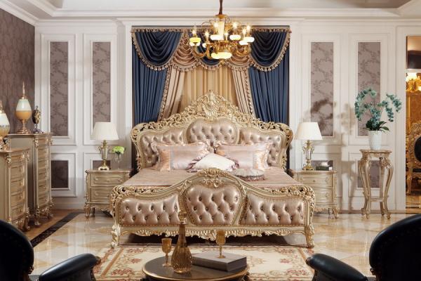 Luxury furniture online stores for Big house and Villa of King bed by Craft wood with Italy Leather headboard