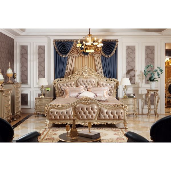 Luxury furniture online stores for Big house and Villa of King bed by Craft wood with Italy Leather headboard