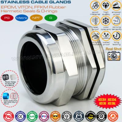 Presse-étoupe, inox type 304, 316, 316L, filetage M50, IP68, avec bagues d'étanchéité EPDM, pour câbles 22-32mm
