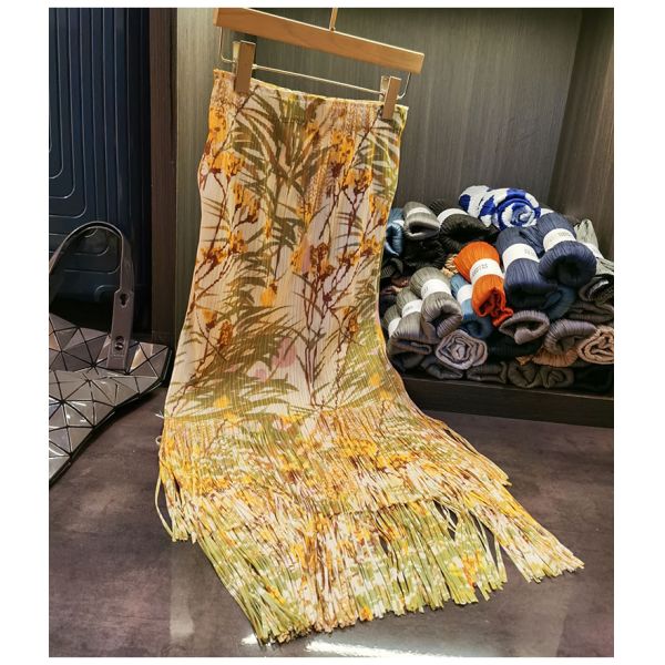 Fashion Summer New Nice Positioning Print Double Fringe Half Skirt Wrinkles Women's Slimming Skirt