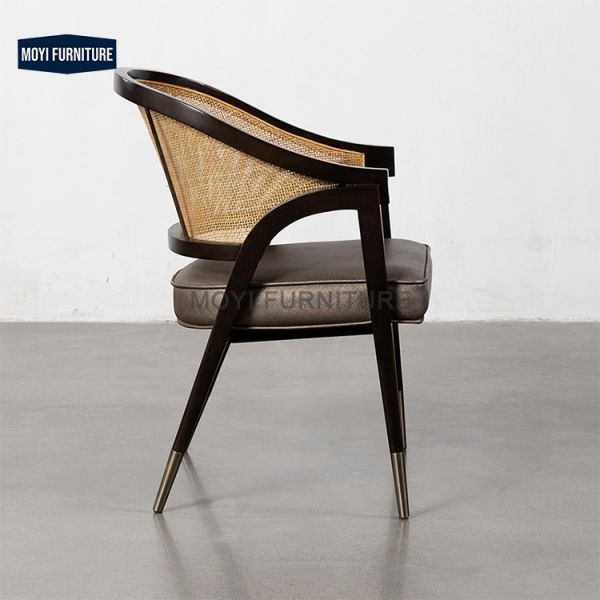 Solid Wood Modern Style Arm Chair Cane Dining Chairs Functional Dining Seating for Restaurant Cafe Dining Room