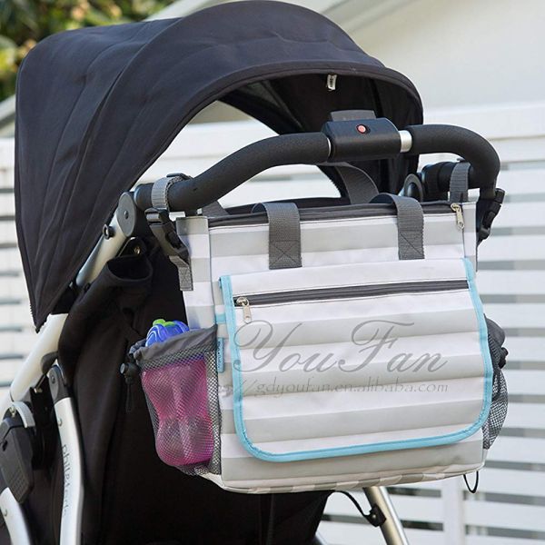 Stylish Grey Stripe Nappy Organizer Diaper Tote Bag