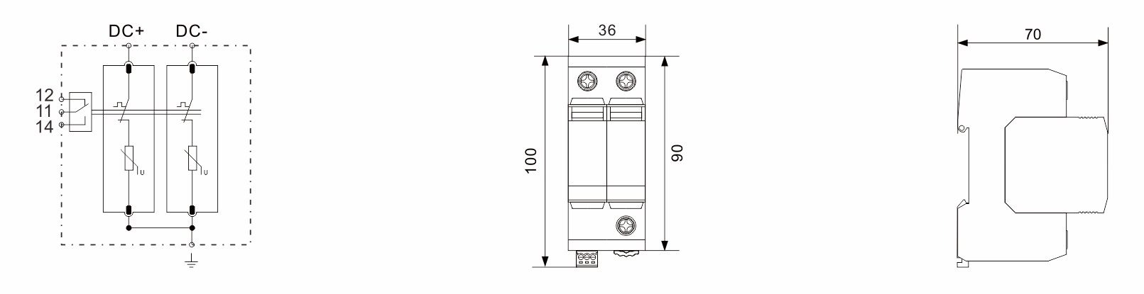 Arrestor молнии DC класса II PV SPD 600V пластиковый двухполюсный
