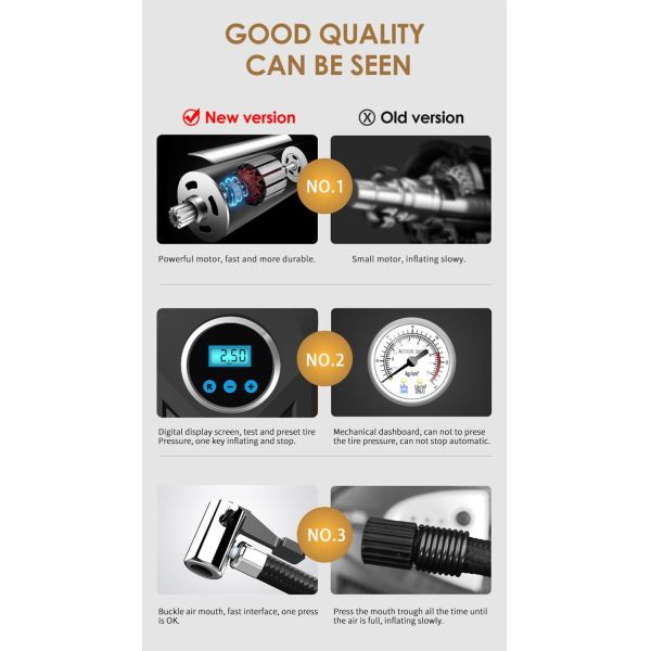 Cig Lighter Powered Portable Smart Air Pump With Auto Shut Off LED Emergency Light