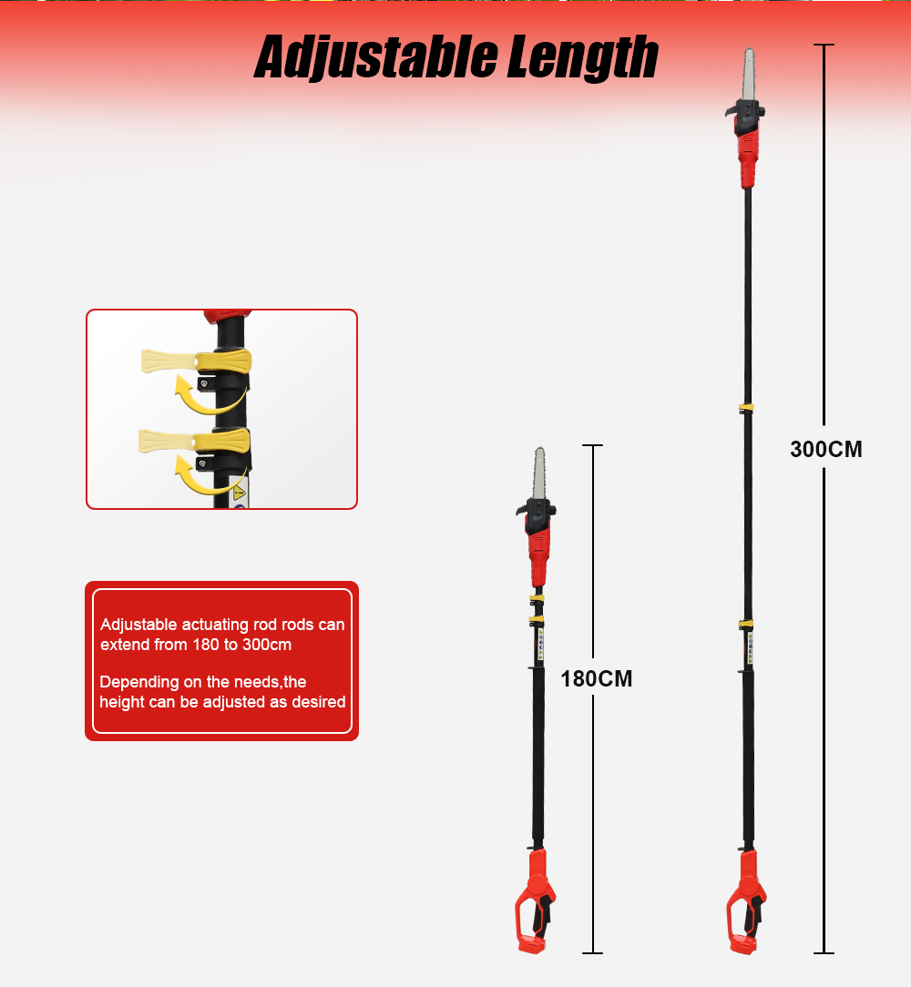 180-300 см Телескопическая протяженность Легкая батарейная пила с расширением