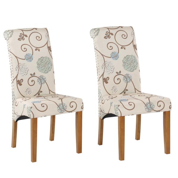 Nailed Trim High Back Floral Dining Chair Sets 300lb 41.7 Inch High