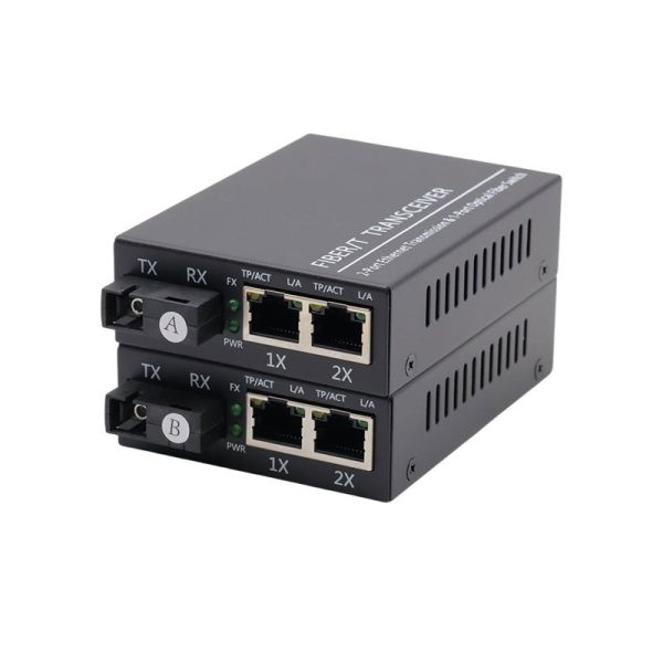 Gigabit Fiber Media Converter 1 Fiber SC To 2 Ethernet Ports High Speed Network Adapter