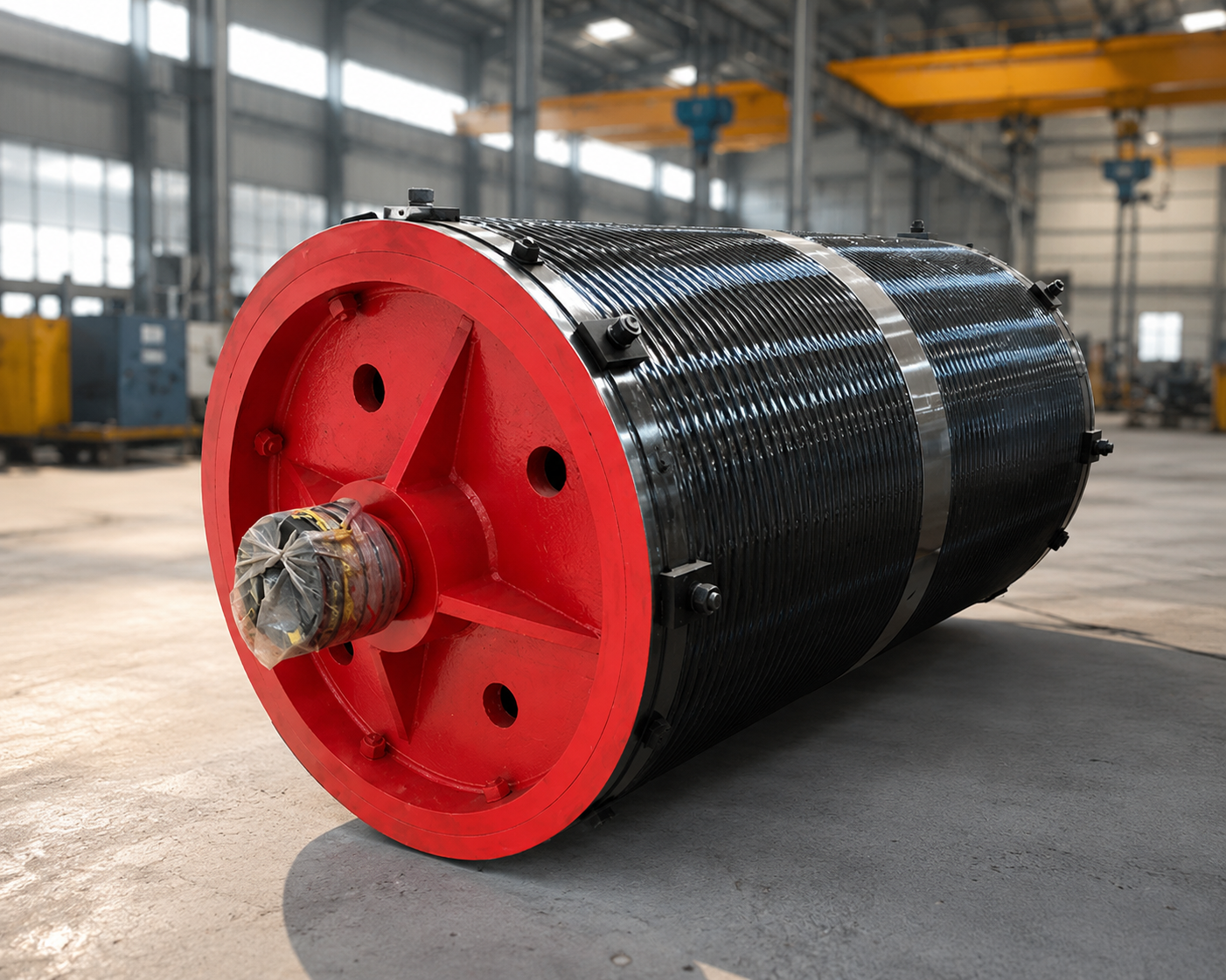 Fully Assembled Wire Rope Drum with Precision-Machined Rope Grooves and High-Strength Steel Construction