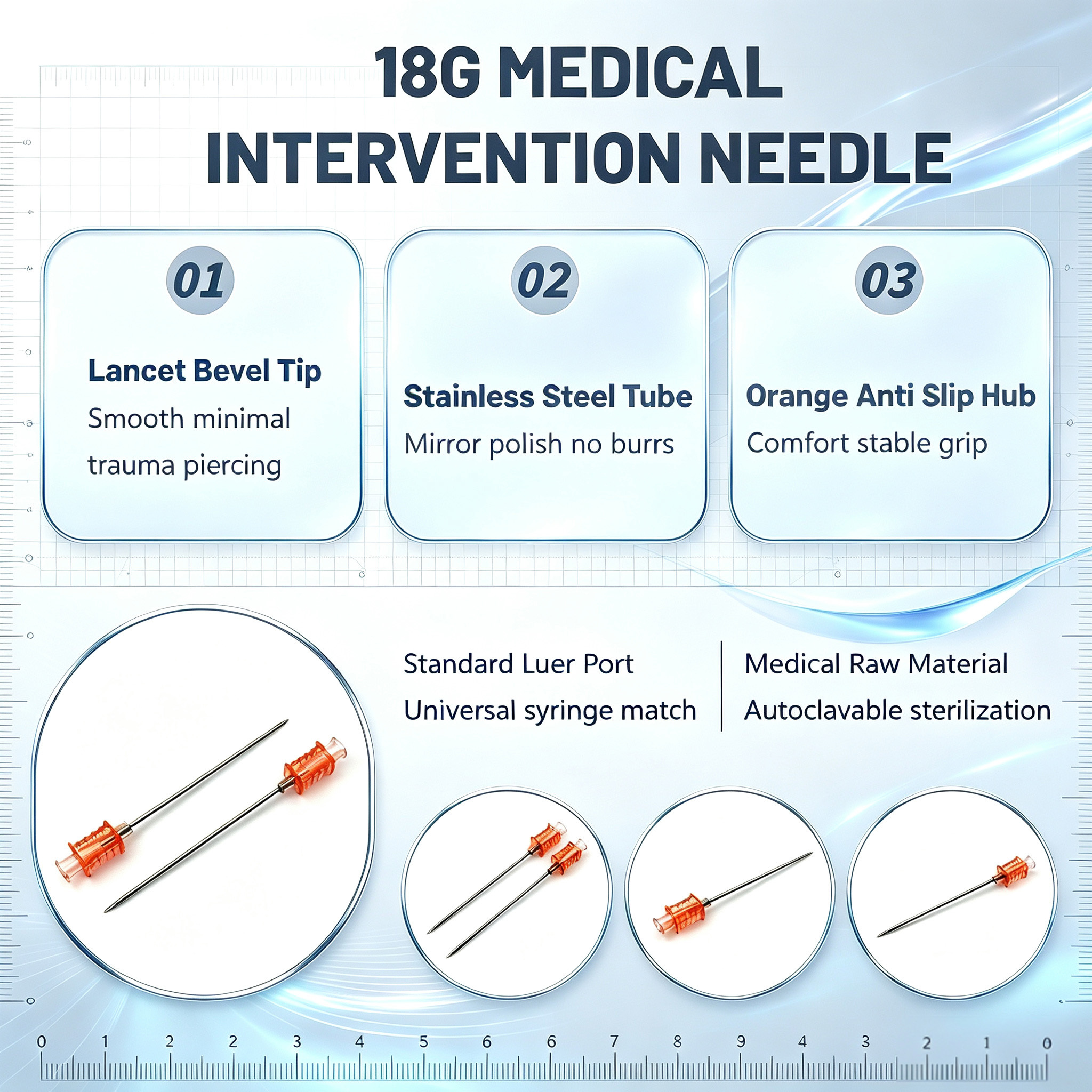 Customized 18G Interventional Needle for three bevel sharp puncture tip