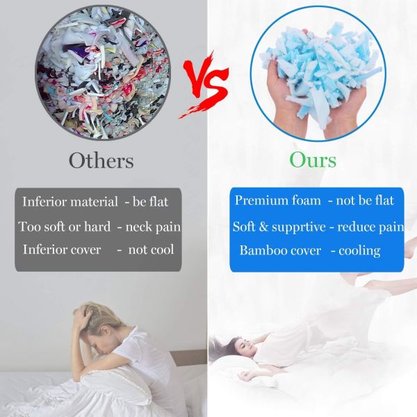2 Pack Shredded Memory Foam Cooling Bed Pillows for Side Back Stomach Sleepers