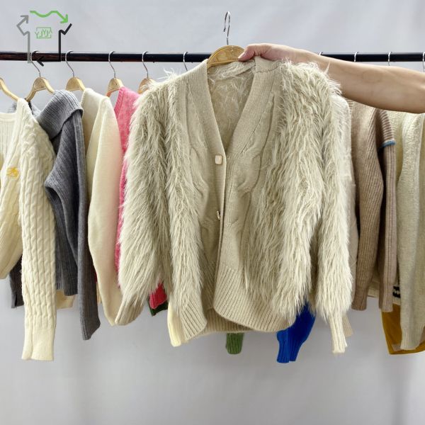 Mixed Colors Used Women's Woolen Sweater Coat Casual Long Sleeve Clean 95-100%