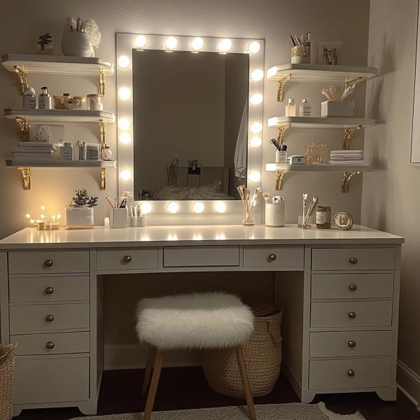 Vanity Makeup Mirror With Lights Cosmetic Mirror With 15 Dimmable LED Bulbs