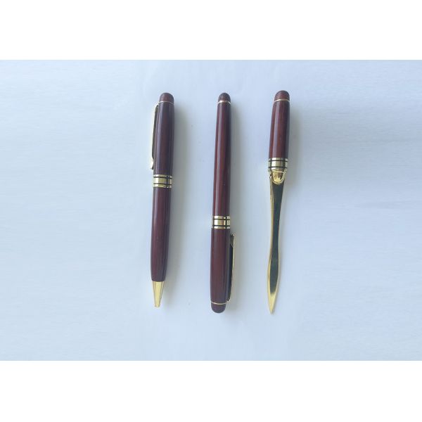 Rosewood box with 1 ball pen 1 fountain pen 1 letter opener for gift or promotional.