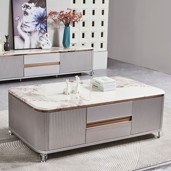 Modern Design Luxury Wooden TV Stand Home Furniture Drawer Storage Marble Slate Top Large Long Wood Living Room TV Cabinet