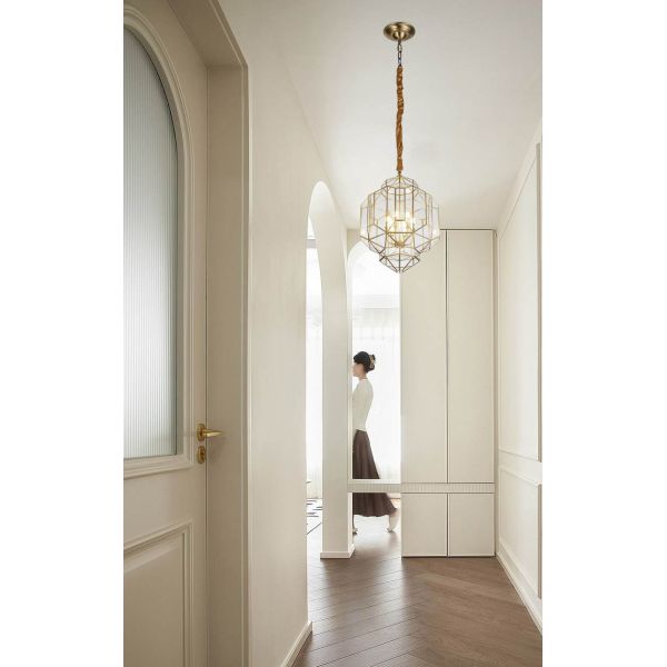 All Copper Simple Glass Entry Pendant Light New Chinese Creative For Staircase Corridor Restaurant Villa