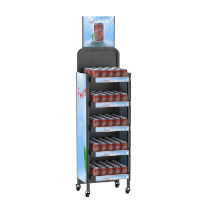 Metal Wheeled POP POS Display Kiosk Stand Pos Display Units For Beverage Storage Rack