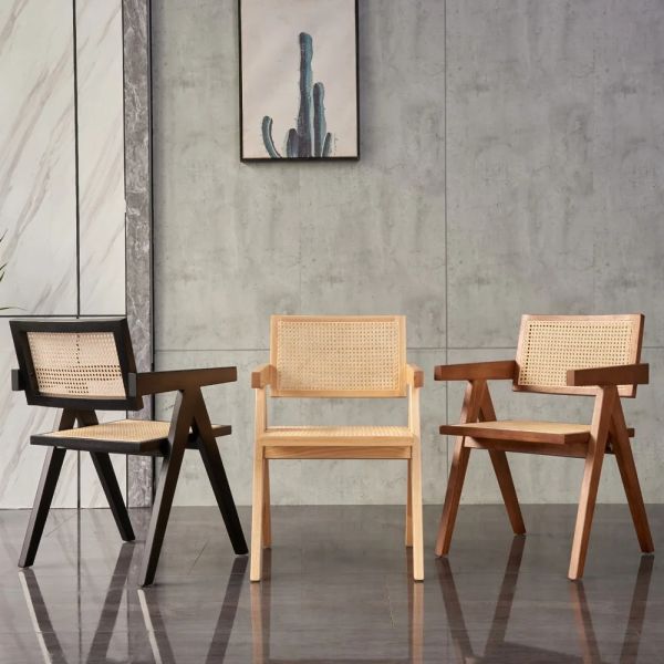 Party Wood And Cane Dining Chairs Adjustable Size Wood Rattan Dining Chair