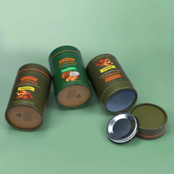 Eco friendly Round Cardboard Powder Container Cookie Coffee Bean Food Paper Tube with Metal Lid