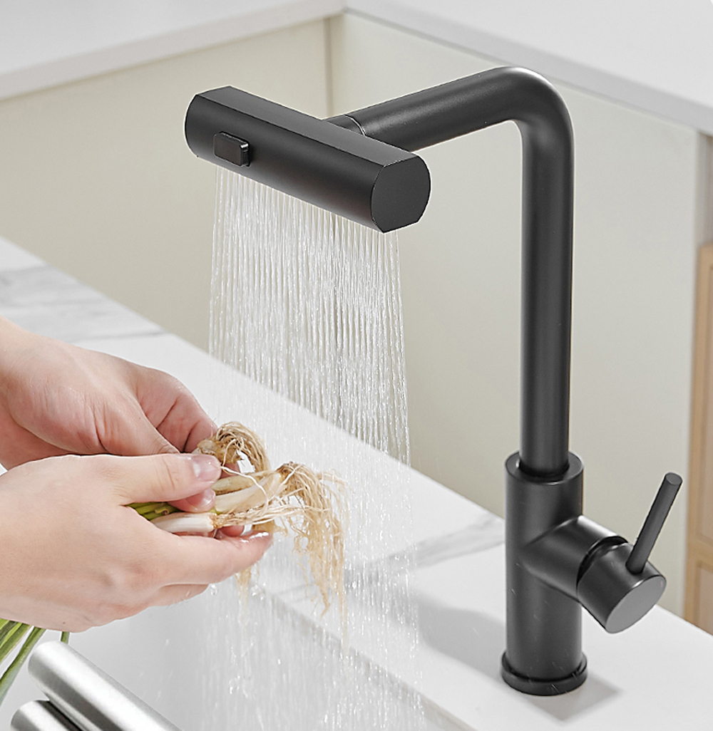 Oersitor Kitchen Faucets Gray Pull Out Rotation Waterfall Stream Sprayer Head Sink Mixer Matte Black SS Brushed Water Tap Accessories