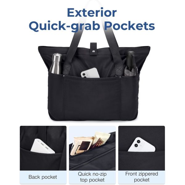BAGSMART Tote Bag for Women, Foldable Tote Bag With Zipper Large Shoulder Bag Top Handle Handbag for Travel, Work