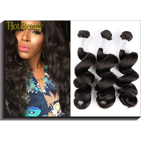 Black Remy Peruvian Virgin Human Hair Extensions 18 22 Loose Wavy Natural Wave