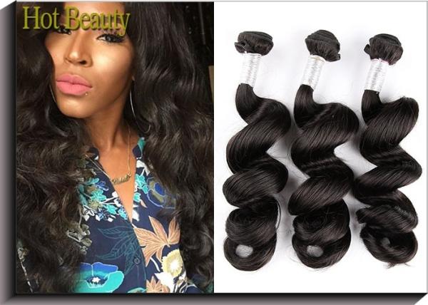 Black Remy Peruvian Virgin Human Hair Extensions 18 22 Loose Wavy Natural Wave