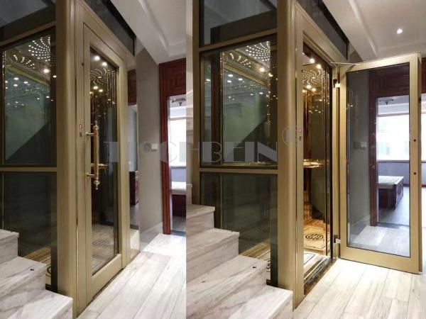 5 Stops Private Office VVVF Drive Modern Home Elevator 300kg-500kg Germany Technique Auto Center Glass Door Opening