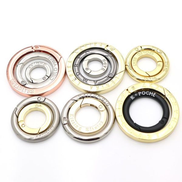 Black Laser Logo Option Circle Ring Premium Round Carabiner Metal Keychain Spring O Ring Clasp